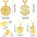 Men's 6 Pack Gold Dollar Sign Necklace Set