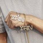 LC8 Jewelry Men Hip Hop CZ Cluster Lab Diamond YRN Bubble Letter Pendant Iced Out Crystal Necklace 18K Gold Plated, Fashion Ins Pendant Necklace (Gold)