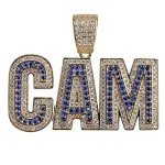 LC8 Jewelry Men Bubble Letter CAM Pendant Hip Hop Iced Out Bling Micro-Pave Diamond CZ Crystal Zirconia Necklace 18K Gold Plated with 24” Rope Chain (Gold, 20)