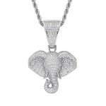 KMASAL Iced Out Elephant Gold Silver Color Copper Pendant Hip Hop Necklace 18K Gold Plated Bling CZ Micropave Simulated Diamond for Men Women Charm Jewelry with Stainless Steel Rope Chain (Silver)