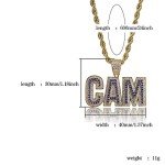 LC8 Jewelry Men Bubble Letter CAM Pendant Hip Hop Iced Out Bling Micro-Pave Diamond CZ Crystal Zirconia Necklace 18K Gold Plated with 24” Rope Chain (Gold, 20)