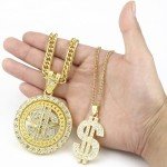 Men's 6 Pack Gold Dollar Sign Necklace Set