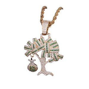 Moca Jewelry Iced Out Dollar Tree Pendant Necklace 18K Gold Plated Bling CZ Simulated Diamond Hip Hop Rapper Chain Necklace for Men Women (Gold)