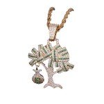 Moca Jewelry Iced Out Dollar Tree Pendant Necklace 18K Gold Plated Bling CZ Simulated Diamond Hip Hop Rapper Chain Necklace for Men Women (Gold)