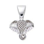 KMASAL Iced Out Elephant Gold Silver Color Copper Pendant Hip Hop Necklace 18K Gold Plated Bling CZ Micropave Simulated Diamond for Men Women Charm Jewelry with Stainless Steel Rope Chain (Silver)