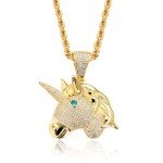 LC8 Jewelry Unisex Exquisite Bubble Unicorn Pendant Hip Hop Iced Out Rhinestone Crystal Necklace 18K Gold Plated with 24” Stainless Rope Chain for Men Women(Gold)