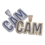 LC8 Jewelry Men Bubble Letter CAM Pendant Hip Hop Iced Out Bling Micro-Pave Diamond CZ Crystal Zirconia Necklace 18K Gold Plated with 24” Rope Chain (Gold, 20)