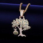 Moca Jewelry Iced Out Dollar Tree Pendant Necklace 18K Gold Plated Bling CZ Simulated Diamond Hip Hop Rapper Chain Necklace for Men Women (Gold)