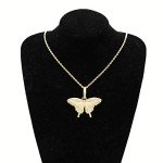 Gold Plated CZ Iced Out Lab Diamond 3D Butterfly Chain Necklace Bling Hip Hop Party Jewelry for Men Women(Gold with 24inch Twist Chain)