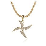 KMASAL Iced Out Whirlwind Pendant 18k Gold Plated Lab Diamond Hip Hop Necklace Gold Silver Color Copper Pendent for Men Women Jewelry with Stainless Steel Rope Chain