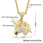 LC8 Jewelry Unisex Exquisite Bubble Unicorn Pendant Hip Hop Iced Out Rhinestone Crystal Necklace 18K Gold Plated with 24” Stainless Rope Chain for Men Women(Gold)