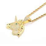 LC8 Jewelry Unisex Exquisite Bubble Unicorn Pendant Hip Hop Iced Out Rhinestone Crystal Necklace 18K Gold Plated with 24” Stainless Rope Chain for Men Women(Gold)