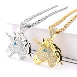 LC8 Jewelry Unisex Exquisite Bubble Unicorn Pendant Hip Hop Iced Out Rhinestone Crystal Necklace 18K Gold Plated with 24” Stainless Rope Chain for Men Women(Gold)