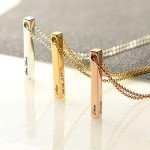 Gnoce Engravable Vertical Bar Necklace Sterling Silver Custom Pendant Necklace Silver/18K Gold/18K Rose Gold Y-Necklace Fashion Jewelry Gift for Women Men (1Silver)