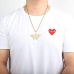 Gold Plated CZ Iced Out Lab Diamond 3D Butterfly Chain Necklace Bling Hip Hop Party Jewelry for Men Women(Gold with 24inch Twist Chain)