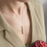 Gnoce Engravable Vertical Bar Necklace Sterling Silver Custom Pendant Necklace Silver/18K Gold/18K Rose Gold Y-Necklace Fashion Jewelry Gift for Women Men (1Silver)