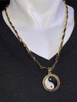 Shop-iGold Men Women 925 Italy Gold Finish Iced Ying Yang Ice Out Pendant Stainless Steel Real 4 mm Bullet Chain Necklace 24 Inches, Mens Jewelry, Iced Pendant, Bullet Necklace