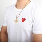 Gold Plated CZ Iced Out Lab Diamond 3D Butterfly Chain Necklace Bling Hip Hop Party Jewelry for Men Women(Gold with 24inch Twist Chain)