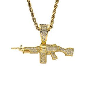 Moca Jewelry Iced Out Machine Gun Pendant 18K Gold Plated Chain Bling CZ Simulated Diamond Hip Hop Necklace for Men Women (Gold)
