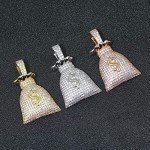 Moca Jewelry Iced Out Personality Dollar $ Symbol Money Bag Pendant 18K Gold Plated Bling CZ Simulated Diamond Hip Hop Necklace for Men Women (rose gold)