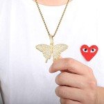 Gold Plated CZ Iced Out Lab Diamond 3D Butterfly Chain Necklace Bling Hip Hop Party Jewelry for Men Women(Gold with 24inch Twist Chain)