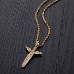 TOPGRILLZ Sword and Rose Pendant Necklace 14K Gold Plated Lab Simulated Diamond Chain for Men and Women Fashion Jewelry Collection (Gold Savage Sword)