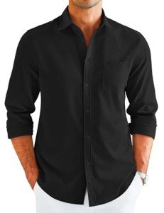 COOFANDY Men's Muscle Fit Untucked Dress Shirt - Black