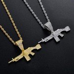 Moca Jewelry Iced Out Machine Gun Pendant 18K Gold Plated Chain Bling CZ Simulated Diamond Hip Hop Necklace for Men Women (Gold)
