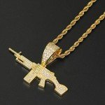 Moca Jewelry Iced Out Machine Gun Pendant 18K Gold Plated Chain Bling CZ Simulated Diamond Hip Hop Necklace for Men Women (Gold)