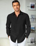 COOFANDY Men's Muscle Fit Untucked Dress Shirt - Black