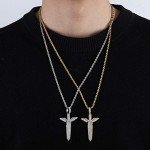 TOPGRILLZ Sword and Rose Pendant Necklace 14K Gold Plated Lab Simulated Diamond Chain for Men and Women Fashion Jewelry Collection (Gold Savage Sword)