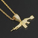 Moca Jewelry Iced Out Machine Gun Pendant 18K Gold Plated Chain Bling CZ Simulated Diamond Hip Hop Necklace for Men Women (Gold)