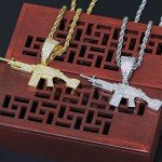 Moca Jewelry Iced Out Machine Gun Pendant 18K Gold Plated Chain Bling CZ Simulated Diamond Hip Hop Necklace for Men Women (Gold)