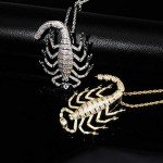 Moca Jewelry Iced Out Scorpion Pendant Necklace 18K Gold Plated Bling CZ Simulated Diamond Hip Hop Rapper Chain Necklace for Men Women (Gold)
