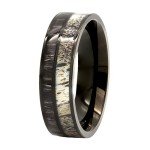 Kingsway Jewelry Natural Deer Antler Ring with Black Koa Wood Inlay - Mens Band, Womens Wedding Ring Black Stainless Steel Hunter Ring Band (13)