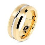 100S JEWELRY Tungsten Rings for Mens Gold Wedding Bands Silver Grooved Two Tone 8mm Wide Size 6-16 (6.5)