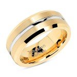 100S JEWELRY Tungsten Rings for Mens Gold Wedding Bands Silver Grooved Two Tone 8mm Wide Size 6-16 (6.5)