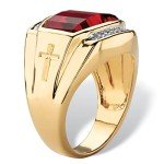 Palm Beach Jewelry Men's Lab Created Red Ruby and Diamond 18k Yellow Gold-Plated Ring Size 13