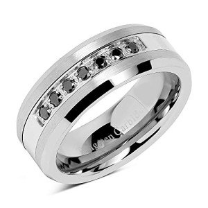 100S JEWELRY 8mm Men's Tungsten Ring Black Cz Inlay Wedding Band Titanium Color Size 8-16 (Tungsten, 12)