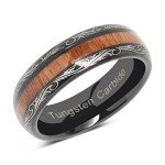 100S JEWELRY 6mm Mens Womens Black Wedding Bands Tungsten Ring Koa Wood Inlaid Silver Scroll Comfort Fit Size 5-9.5 (7)