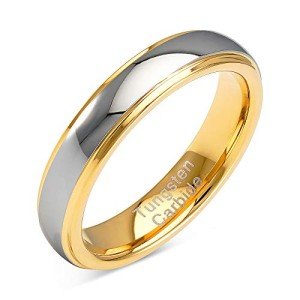 100S JEWELRY 4mm Tungsten Rings for Men Women Wedding Band Two Tones Gold Silver Engagement Size 4-13 (6)