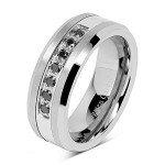 100S JEWELRY 8mm Men's Tungsten Ring Black Cz Inlay Wedding Band Titanium Color Size 8-16 (Tungsten, 12)