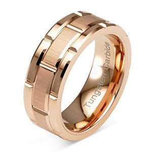 Tungsten Rings for Mens Wedding Band Rose Gold Brick Pattern Engagement Promise Jewelry Size 8-16 (7.5)