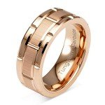 Tungsten Rings for Mens Wedding Band Rose Gold Brick Pattern Engagement Promise Jewelry Size 8-16 (7.5)