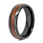 100S JEWELRY 6mm Mens Womens Black Wedding Bands Tungsten Ring Koa Wood Inlaid Silver Scroll Comfort Fit Size 5-9.5 (7)