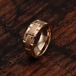 Tungsten Rings for Mens Wedding Band Rose Gold Brick Pattern Engagement Promise Jewelry Size 8-16 (7.5)