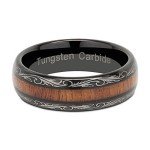 100S JEWELRY 6mm Mens Womens Black Wedding Bands Tungsten Ring Koa Wood Inlaid Silver Scroll Comfort Fit Size 5-9.5 (7)