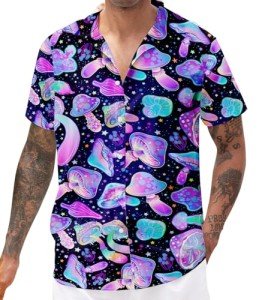 Men's Novelty Purple Mushroom Button Down Shirt