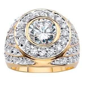 Palm Beach Jewelry Men's Round White Cubic Zirconia 14k Gold-Plated Geometric Cluster Ring Size 9