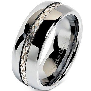 100S JEWELRY 8mm Men's Tungsten Carbide Ring Silver Rope Inlay Wedding Band Size 8-15 Comfort Fit (16)